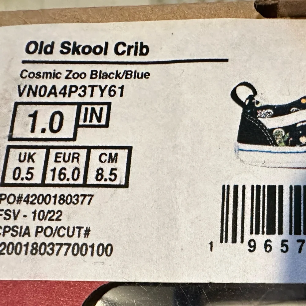 VANS Old Skool Crib Cosmic Zoo Black/Blue. Infant size 1.0 IN NWT